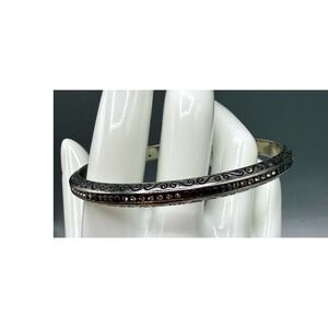 Brighton Silver Plated Scrollwork Crystal Bangle Bracelet Heart Hallmark